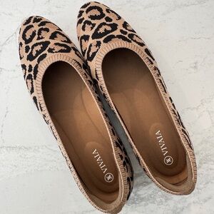 Women's Leopard Print Flats - Tan and Black